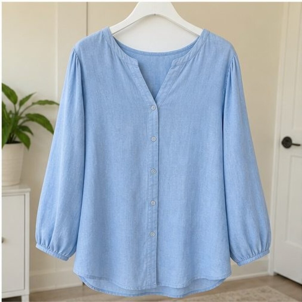 Blue Pleated Blouse